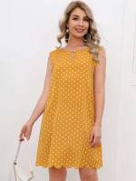 Keyhole Neckline Regular Fit Boho Yellow Women Clothing 7982