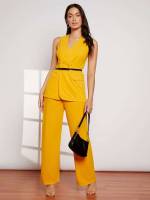  Sleeveless Yellow Double Button Women Suits 99