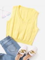 Yellow Plain Casual Women Knitwear 718