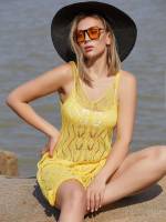 Yellow Sleeveless Women Beachwear 2766