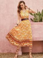 Ruffle Hem Long Yellow Regular Fit Women Clothing 9241