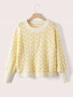 Yellow Round Neck  Plus Size Knitwear 461