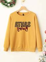 Regular Fit Christmas Yellow Long Sleeve Plus Size Sweatshirts 595