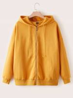 Yellow Regular Fit Regular Drawstring Plus Size Sweatshirts 577