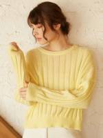 Long Sleeve Crop Yellow Women Knitwear 9593