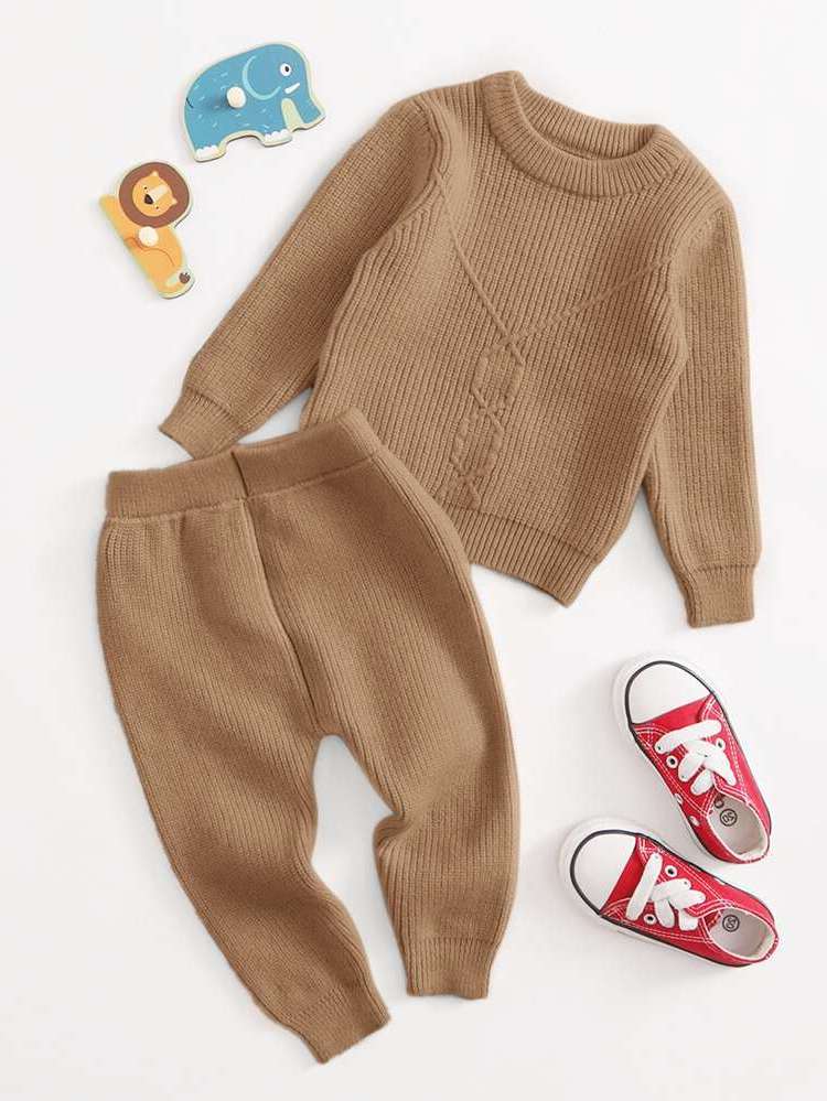 Plain Casual Round Neck Regular Fit Baby Knitwear 2423