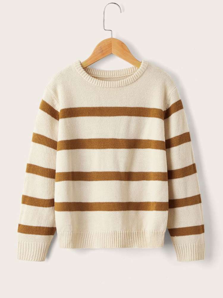 Rib-Knit Striped Casual Boys Sweaters 5129