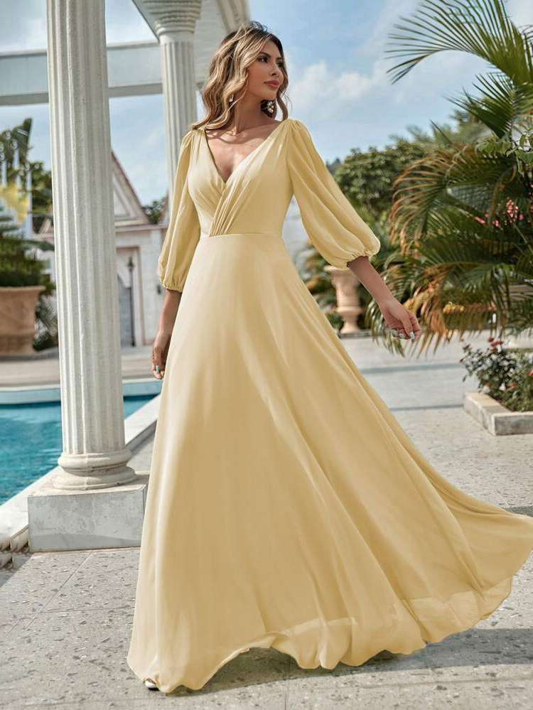 Deep V Neck Split Glamorous Regular Fit Bridesmaid Dresses 2516