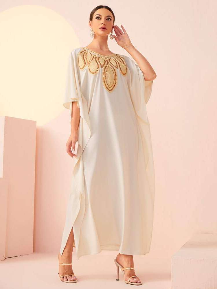 Apricot  Three Quarter Length Sleeve Kaftan  Jalabiya 11