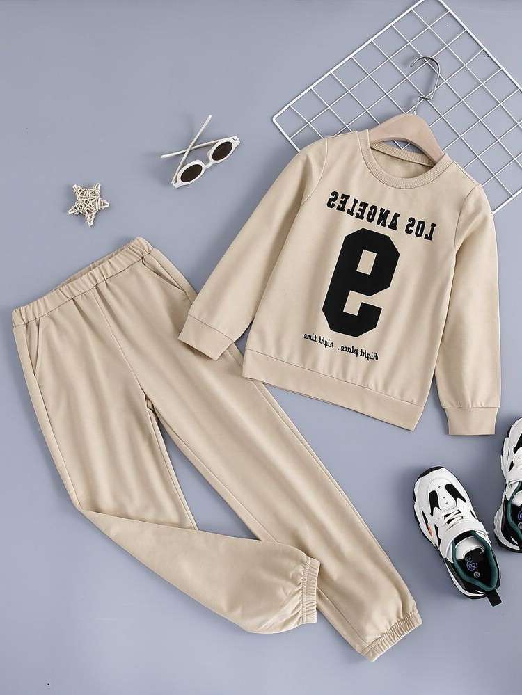 Casual Long Sleeve Round Neck Letter Kids Clothing 8663