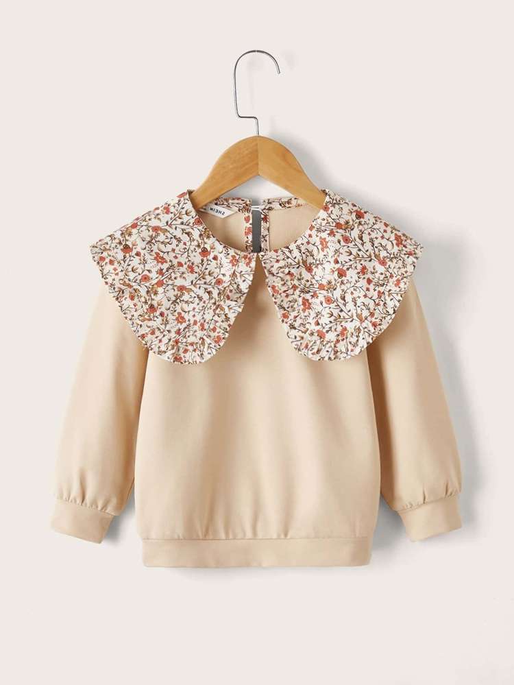 Ditsy Floral Long Sleeve Peter Pan Collar Cute Toddler Girls Tops 2107