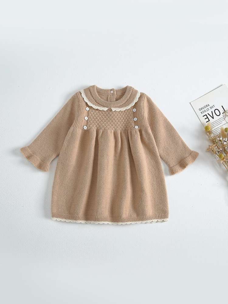 Cute Round Neck Short Apricot Toddler Girls Knitwear 6160