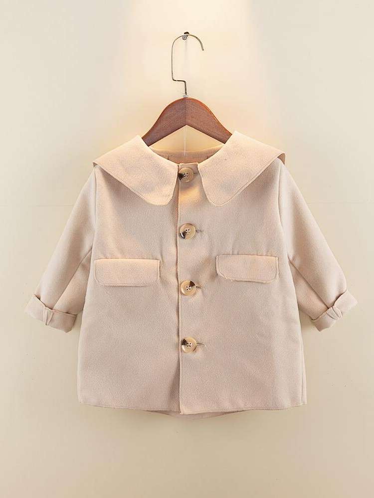  Button Front Plain Long Sleeve Toddler Girls Outerwear 4686