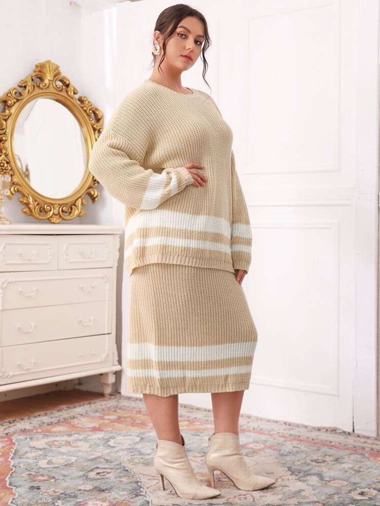 Regular Fit  Casual Plus Size Sweater Co-ords 1317