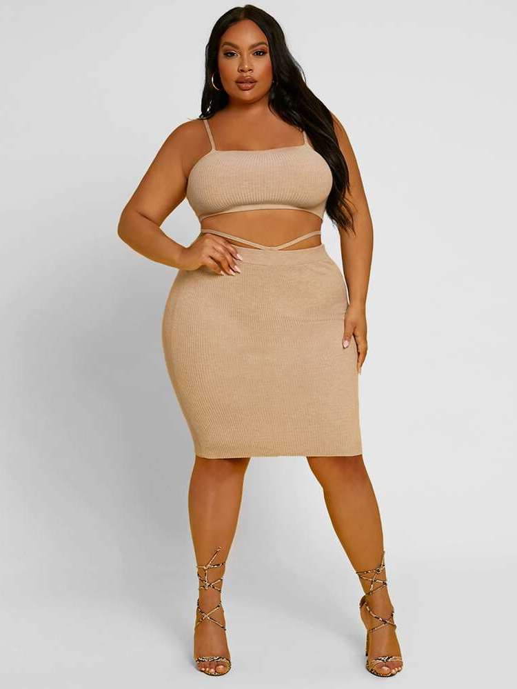 Sleeveless Sexy Apricot Plus Size Knitwear 7118