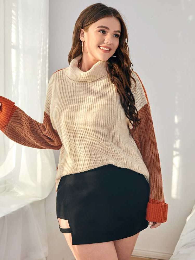 Cowl Neck Casual Regular Plus Size Knitwear 771