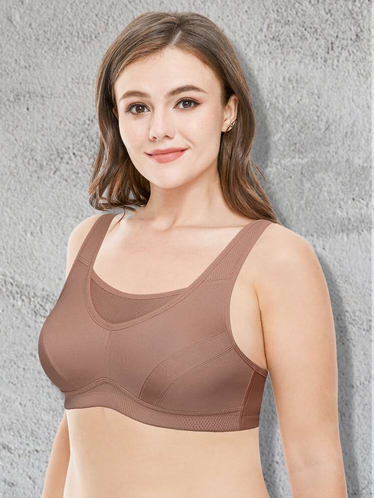  Plain Sleeveless Apricot Plus Size Sports Bras 7158