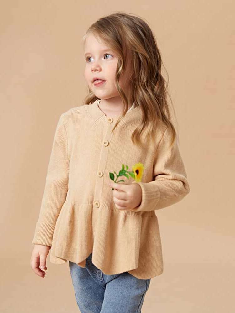 Cute Round Neck Long Sleeve Apricot Kids Clothing 7807