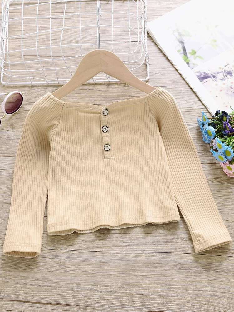 Regular Fit Regular Off the Shoulder Apricot Toddler Girls Clothing 2805