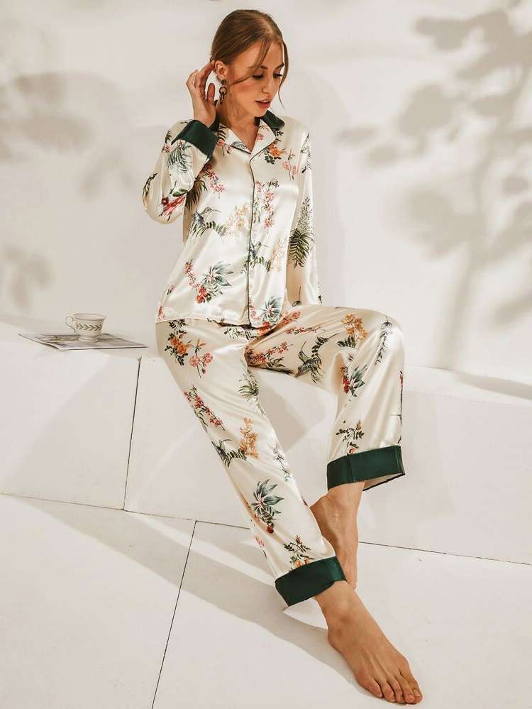  Floral Lapel Women Sleep  Lounge 5176