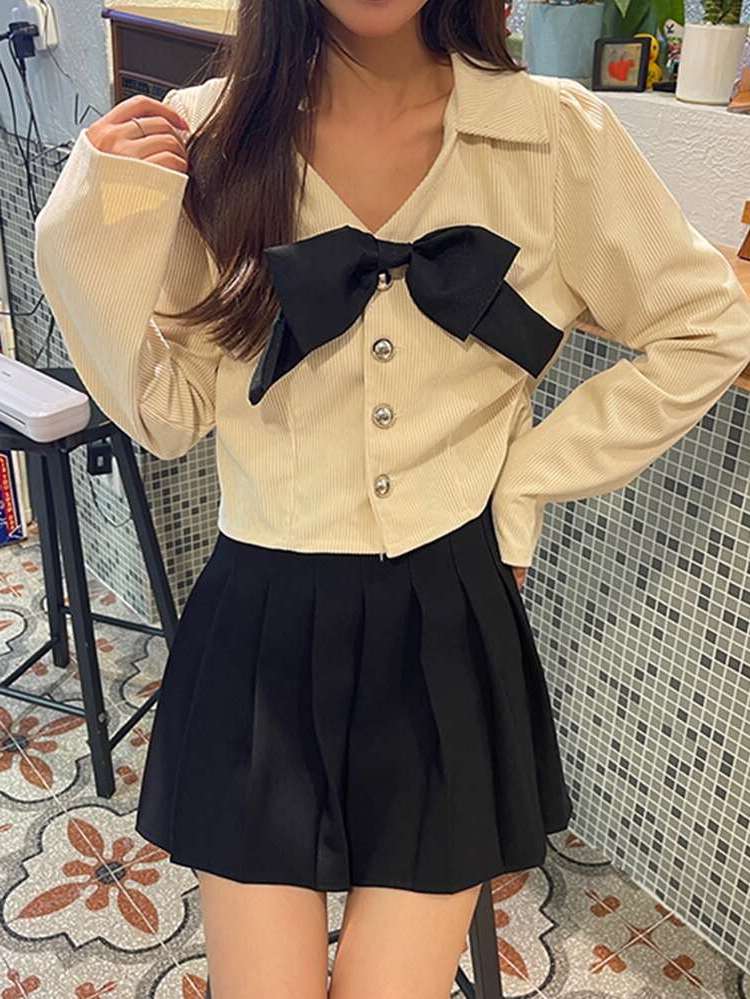 Plain Collar Long Sleeve Casual Women Blouses 673