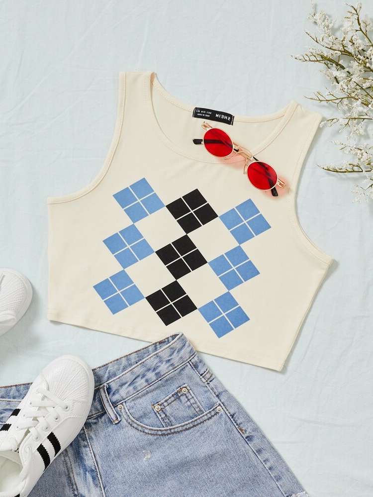  Crop Apricot Geometric Women Clothing 374