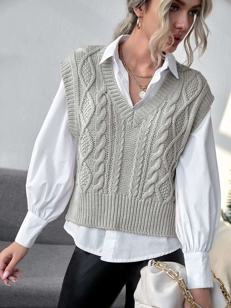 Plain Casual V neck Regular Women Knitwear 539