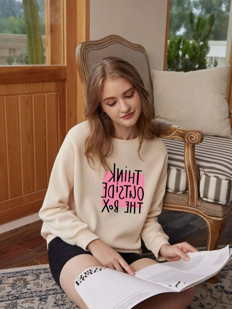  Apricot Slogan Women Sweatshirts 271