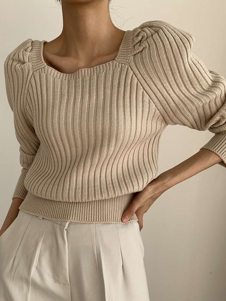 Plain Casual Regular Apricot Women Sweaters 2562