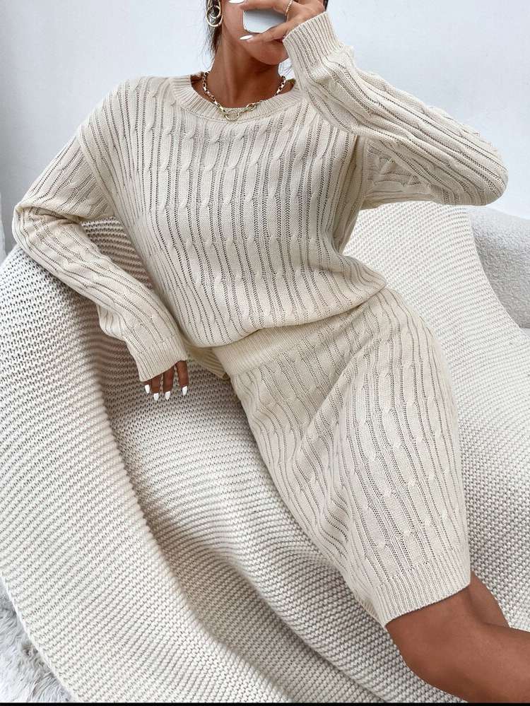  Apricot Long Sleeve Women Sweater Co-ords 2176