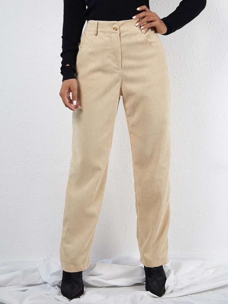 Button Casual Apricot Women Bottoms 925