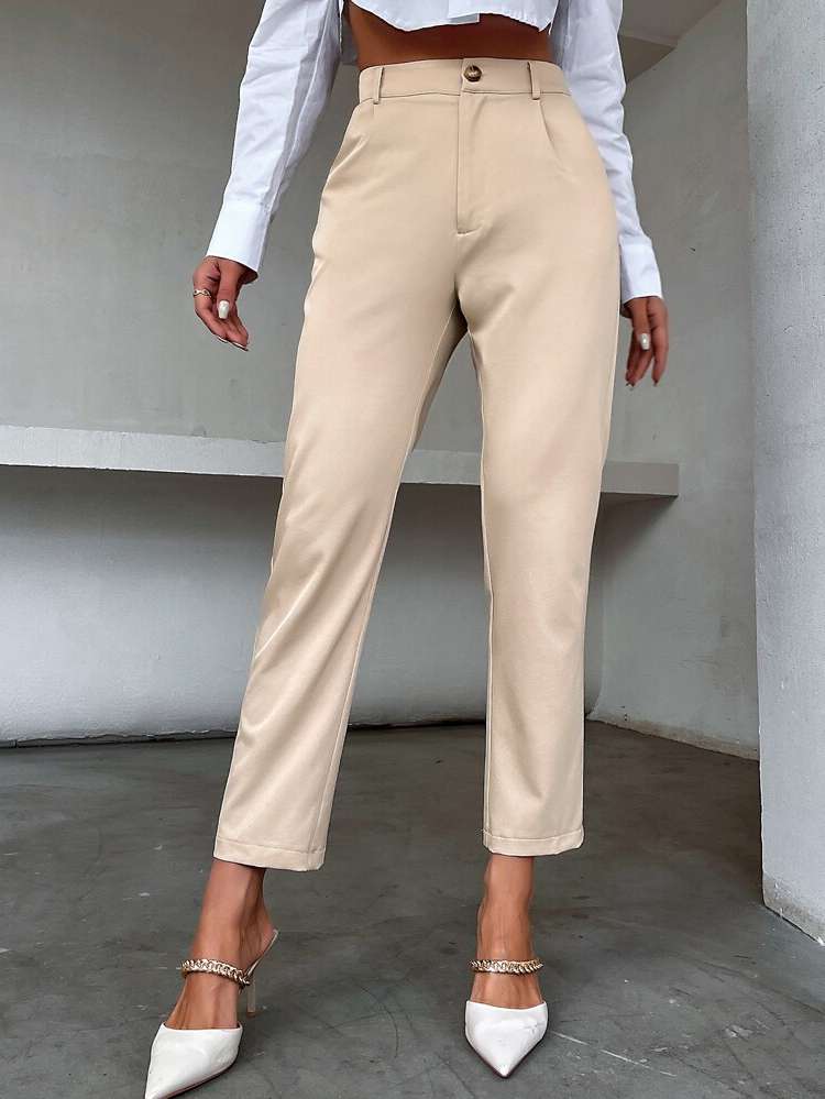  Apricot Button Women Suit Pants 7884