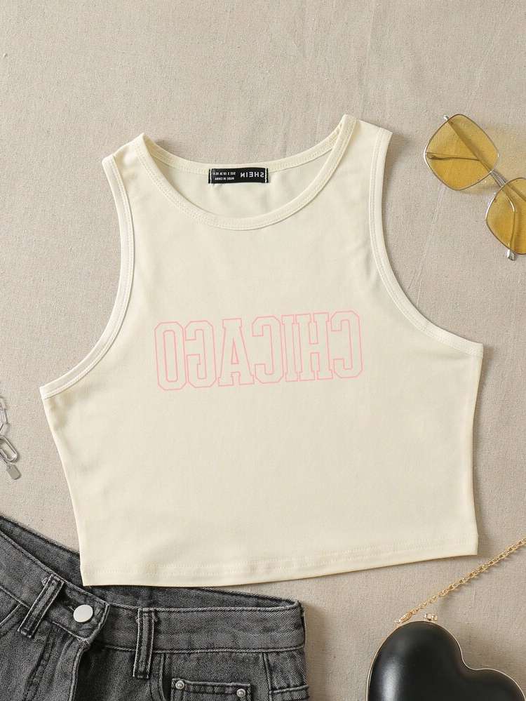 Apricot Round Neck Letter Women Tops, Blouses  Tee 983