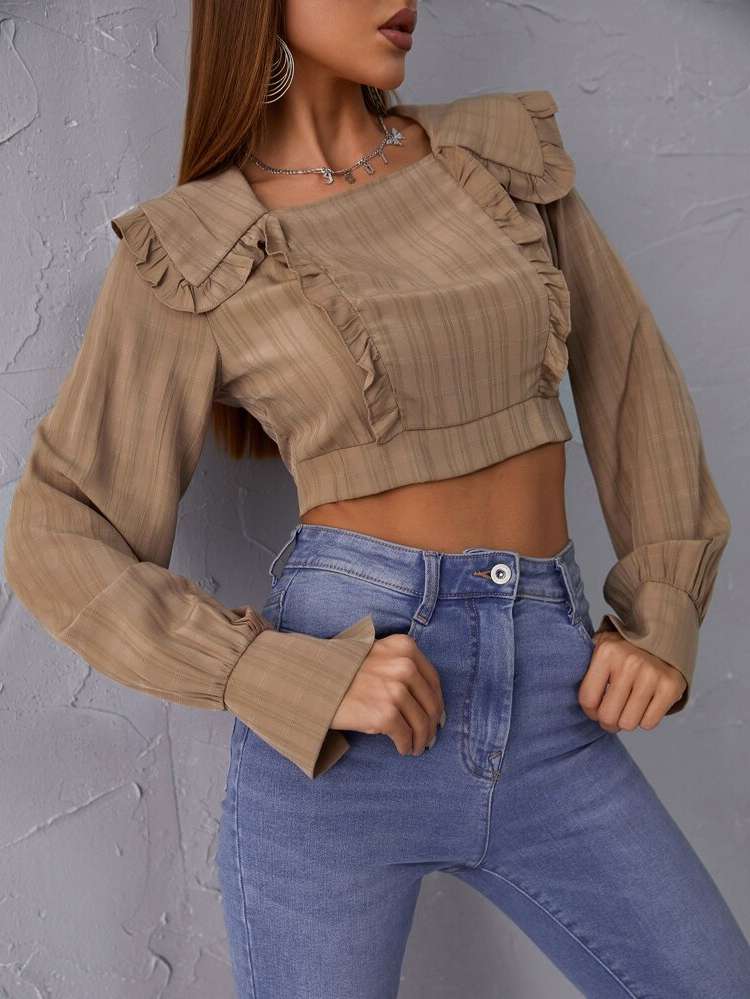 Regular Fit Crop Plain Frill Women Clothing 155