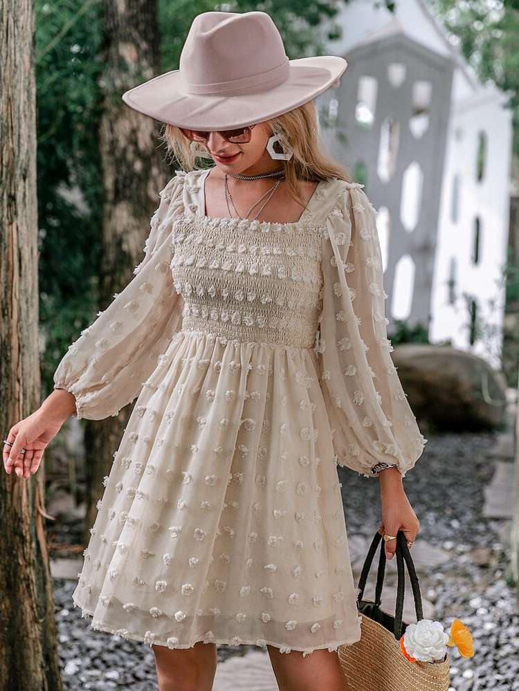 Short Square Neck Boho Women Dresses 9476