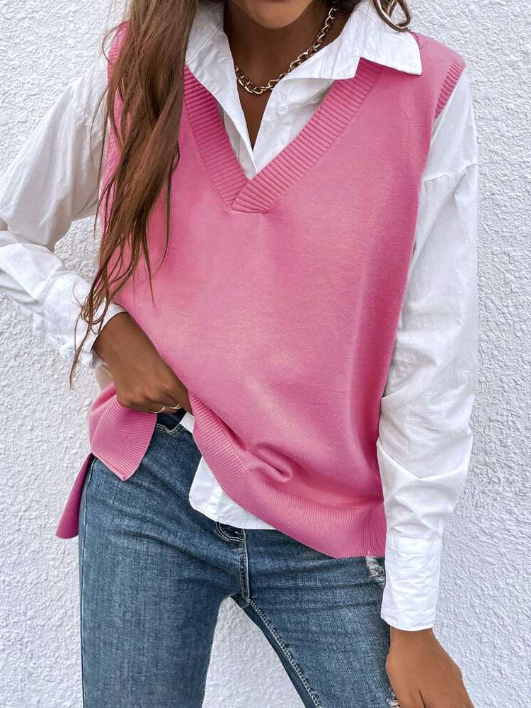  Regular Fit Plain Women Sweater Vests 6533