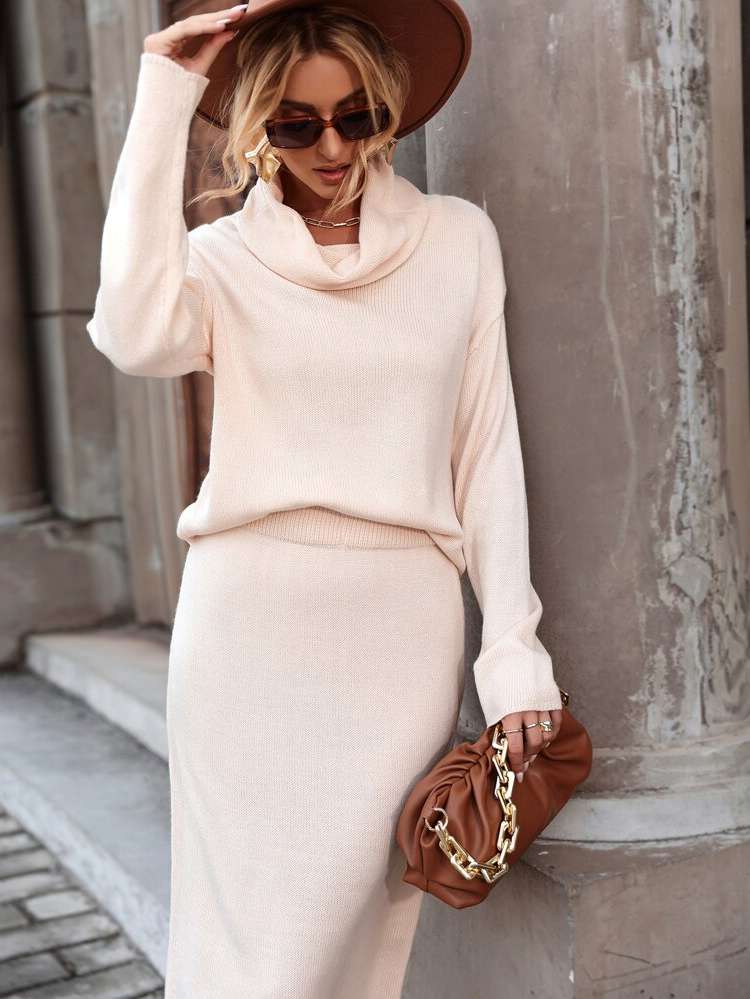 Apricot Elegant Regular Fit Long Sleeve Women Knitwear 1785