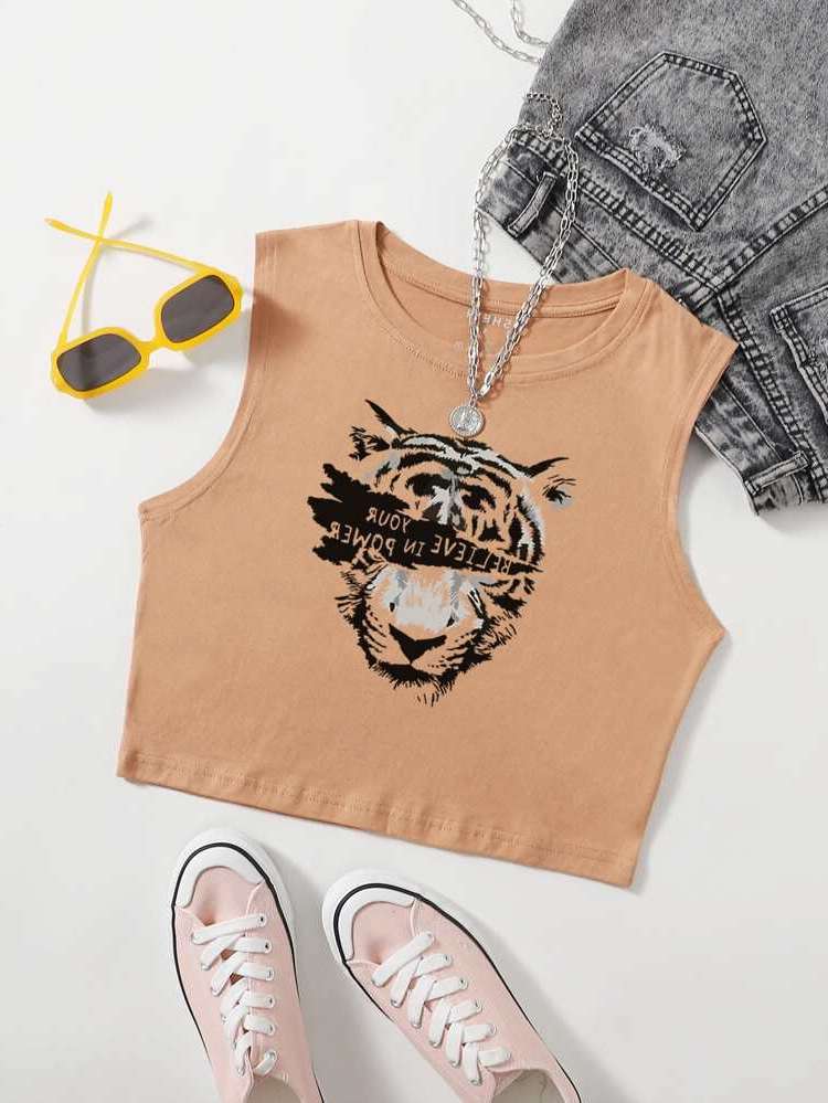  Animal Apricot Slim Fit Women Tank Tops  Camis 4020