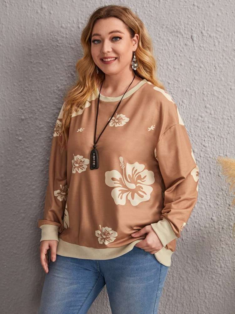 Regular Casual Round Neck Long Sleeve Plus Size Sweatshirts 501