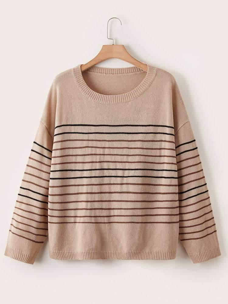 Regular Round Neck Casual Apricot Plus Size Knitwear 6837