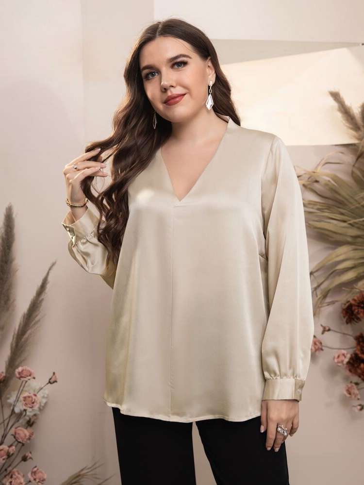  Plain Long Sleeve Women Plus Clothing 5818