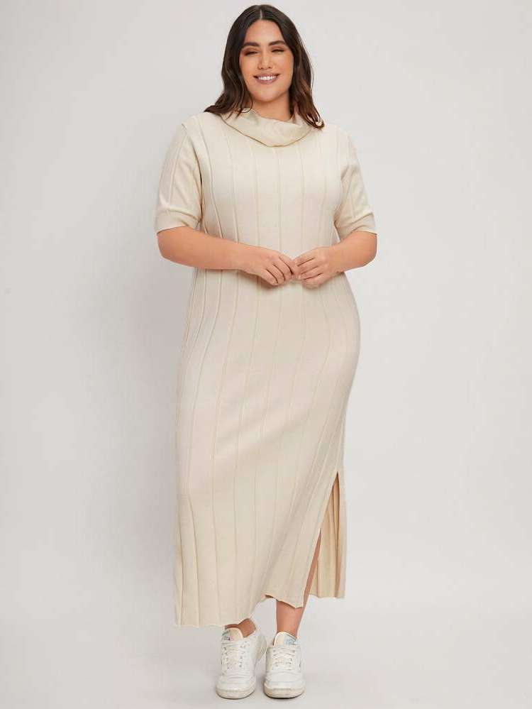 Split Elegant Long Regular Fit Plus Size Knitwear 3426