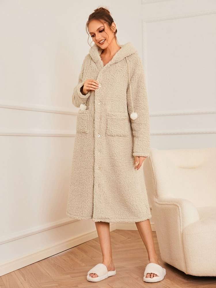 Apricot Hooded Long Sleeve Women Robes 1339