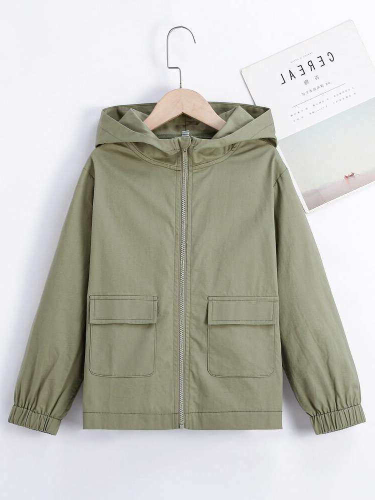 Hooded Regular Fit Plain Army Green Boys Jackets 1717