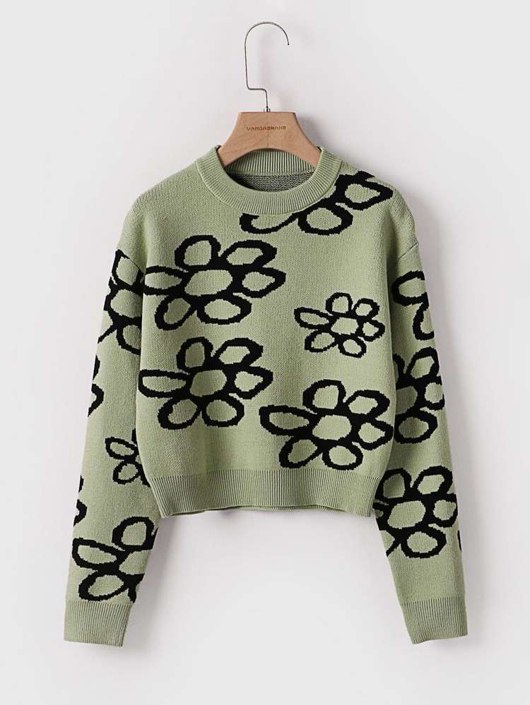 Floral Army Green Crop Regular Fit Girls Clothing 8035