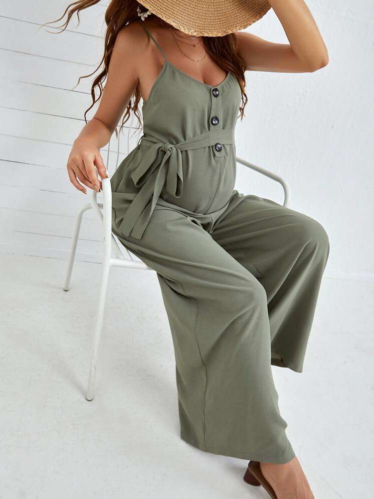 Army Green Spaghetti Strap Sleeveless Plain Maternity 8467