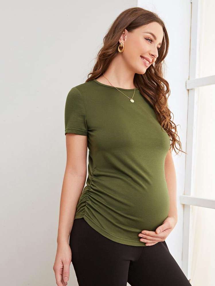 Short Sleeve Army Green Round Neck Casual Maternity 868