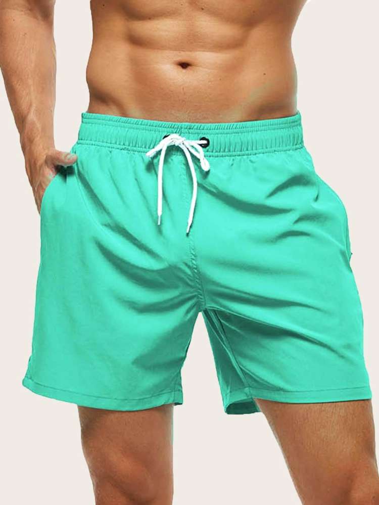 Army Green Drawstring Vacation Men Swimwear 5568