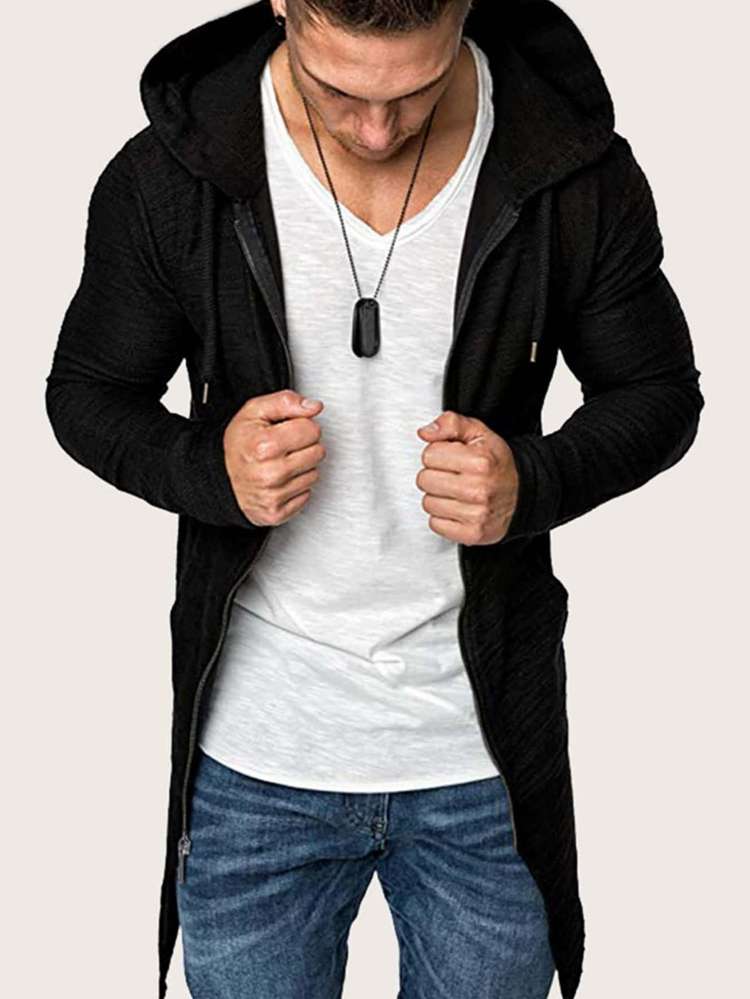 Long Sleeve Hooded Regular Fit Drawstring Men Clothing 703