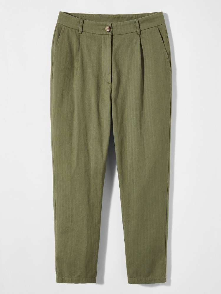  Army Green Cropped Button Men Suit Pants 1514